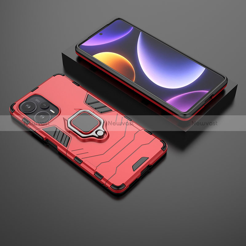 Silicone Matte Finish and Plastic Back Cover Case with Magnetic Finger Ring Stand for Xiaomi Poco F5 5G