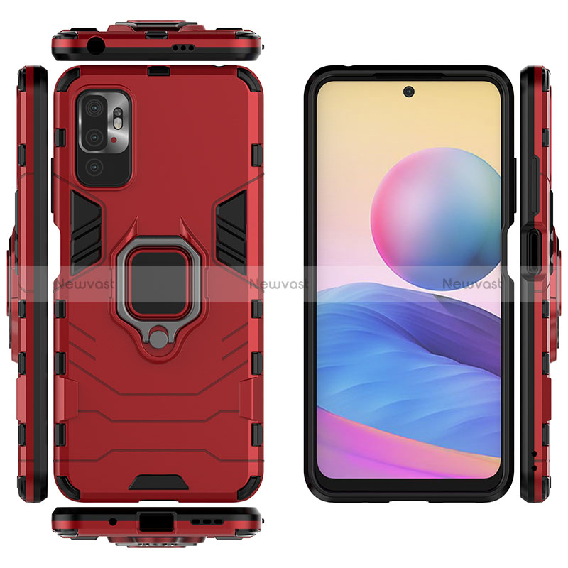 Silicone Matte Finish and Plastic Back Cover Case with Magnetic Finger Ring Stand for Xiaomi POCO M3 Pro 5G