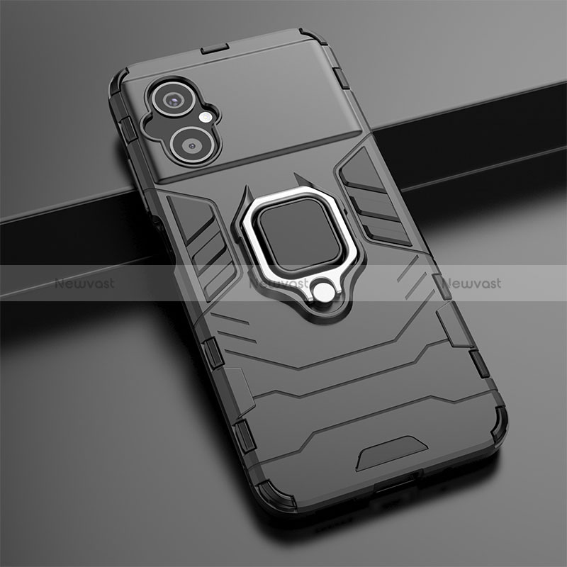 Silicone Matte Finish and Plastic Back Cover Case with Magnetic Finger Ring Stand for Xiaomi Poco M4 5G