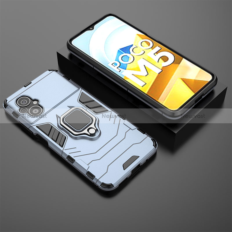 Silicone Matte Finish and Plastic Back Cover Case with Magnetic Finger Ring Stand for Xiaomi Poco M5 4G