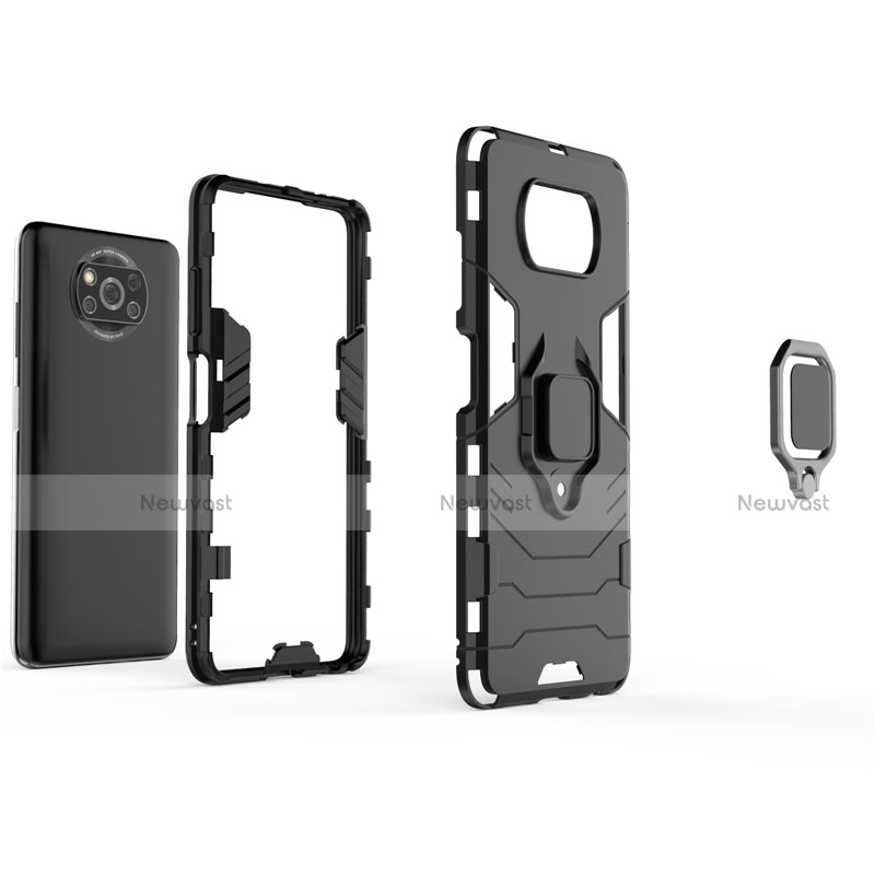 Silicone Matte Finish and Plastic Back Cover Case with Magnetic Finger Ring Stand for Xiaomi Poco X3