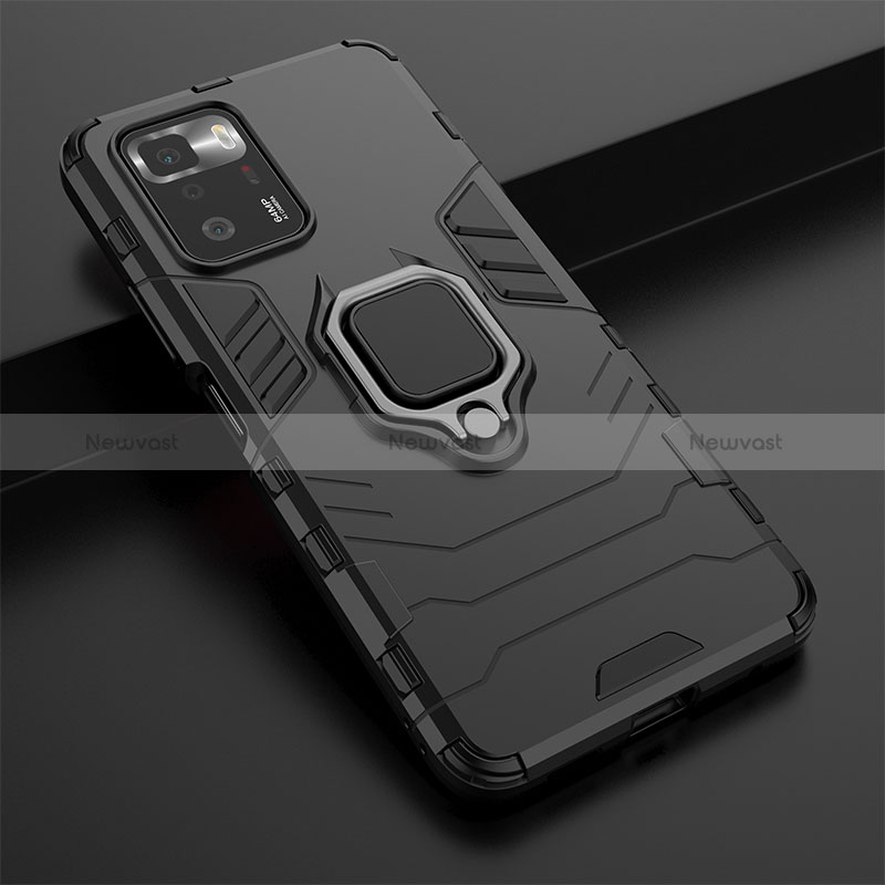 Silicone Matte Finish and Plastic Back Cover Case with Magnetic Finger Ring Stand for Xiaomi Poco X3 GT 5G