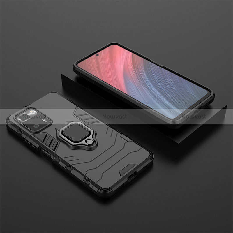 Silicone Matte Finish and Plastic Back Cover Case with Magnetic Finger Ring Stand for Xiaomi Poco X3 GT 5G Black
