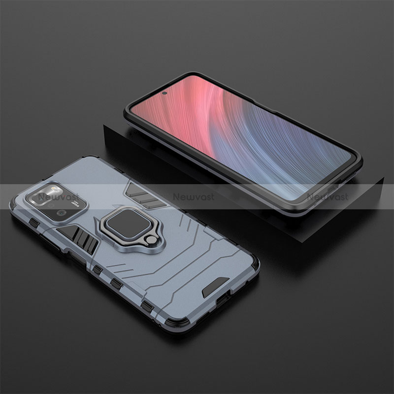 Silicone Matte Finish and Plastic Back Cover Case with Magnetic Finger Ring Stand for Xiaomi Poco X3 GT 5G Blue