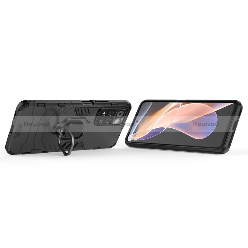 Silicone Matte Finish and Plastic Back Cover Case with Magnetic Finger Ring Stand for Xiaomi Poco X4 NFC