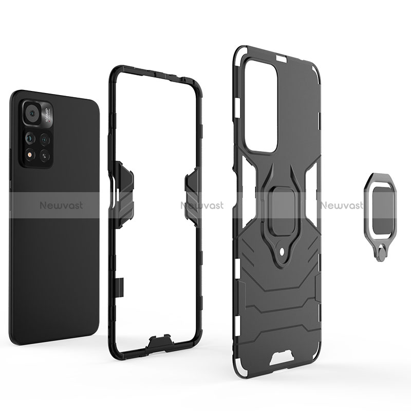 Silicone Matte Finish and Plastic Back Cover Case with Magnetic Finger Ring Stand for Xiaomi Poco X4 NFC