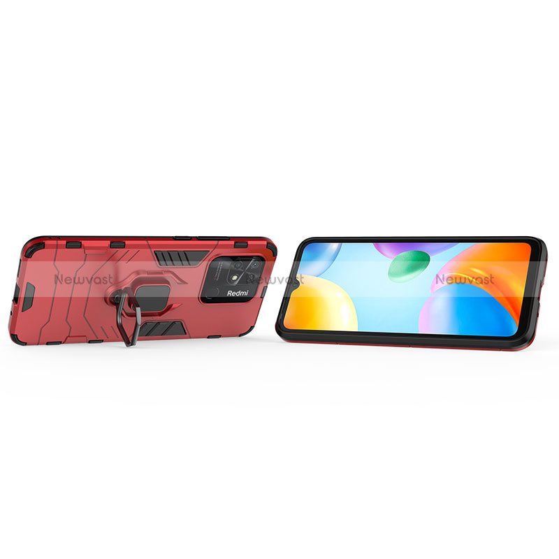 Silicone Matte Finish and Plastic Back Cover Case with Magnetic Finger Ring Stand for Xiaomi Redmi 10 India