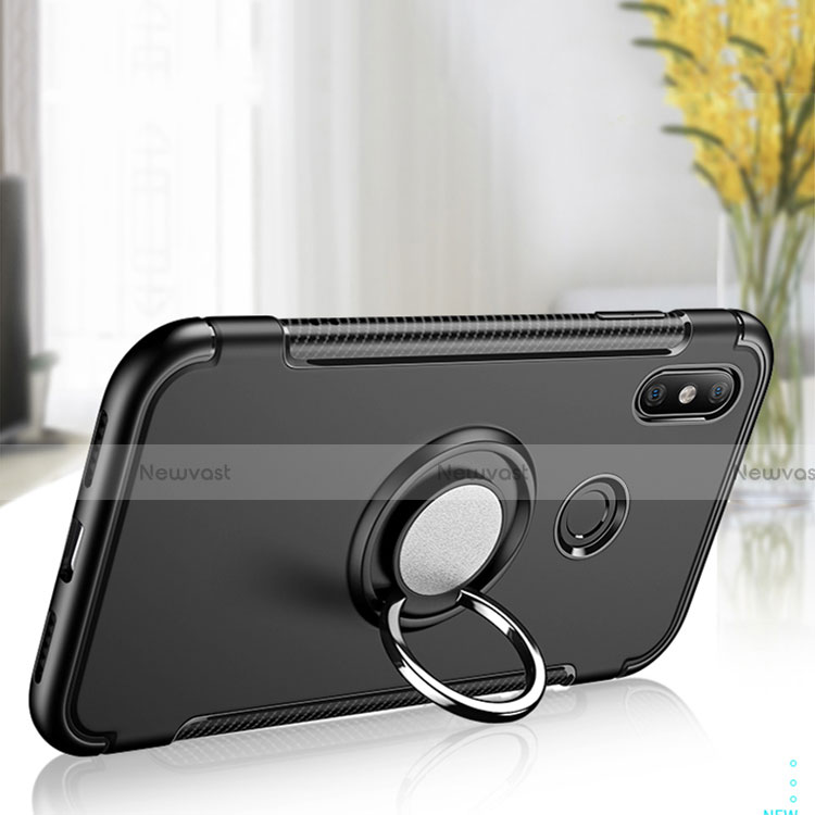 Silicone Matte Finish and Plastic Back Cover Case with Magnetic Finger Ring Stand for Xiaomi Redmi 6 Pro