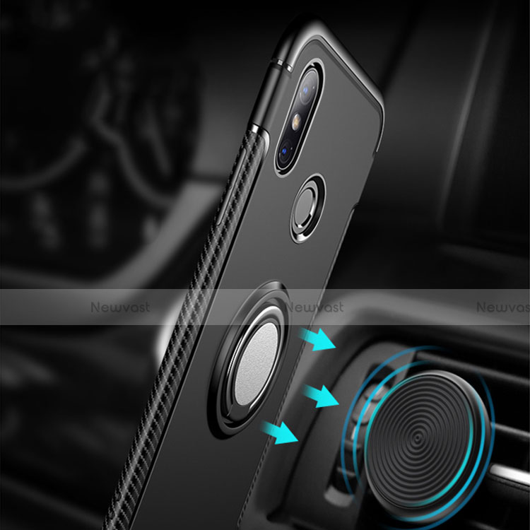 Silicone Matte Finish and Plastic Back Cover Case with Magnetic Finger Ring Stand for Xiaomi Redmi 6 Pro