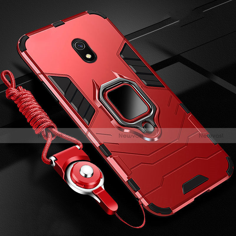 Silicone Matte Finish and Plastic Back Cover Case with Magnetic Finger Ring Stand for Xiaomi Redmi 8A Red