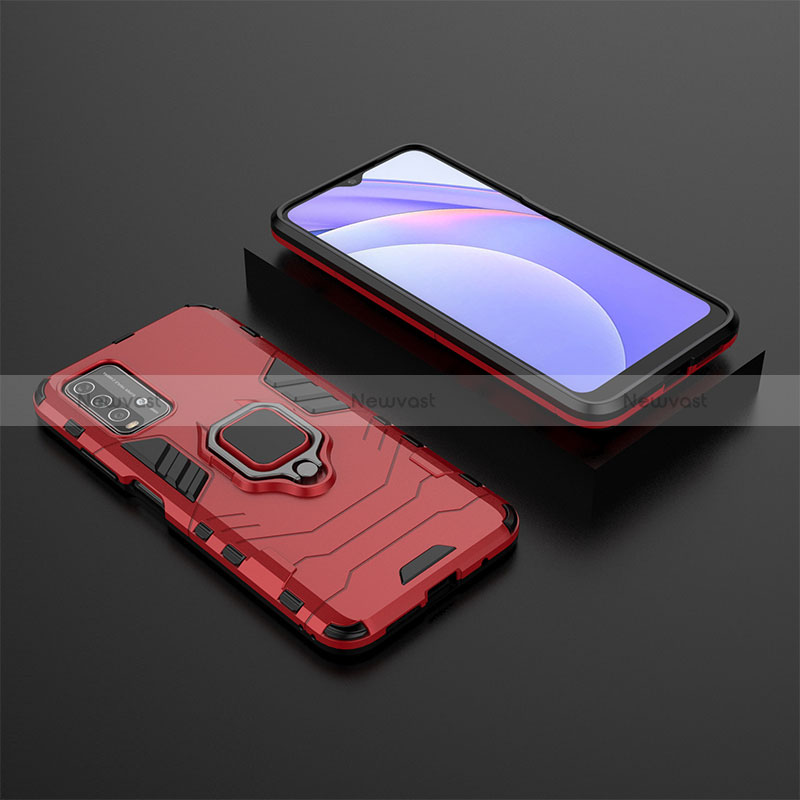 Silicone Matte Finish and Plastic Back Cover Case with Magnetic Finger Ring Stand for Xiaomi Redmi 9 Power