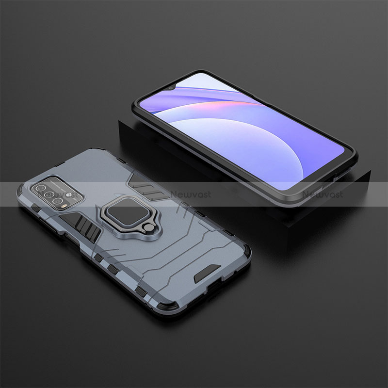 Silicone Matte Finish and Plastic Back Cover Case with Magnetic Finger Ring Stand for Xiaomi Redmi 9 Power