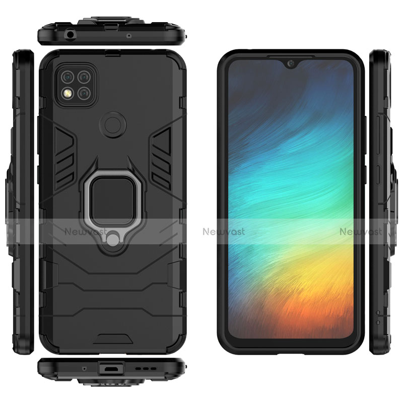 Silicone Matte Finish and Plastic Back Cover Case with Magnetic Finger Ring Stand for Xiaomi Redmi 9C