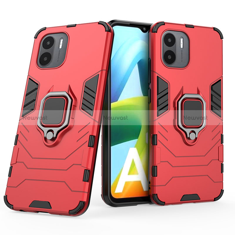 Silicone Matte Finish and Plastic Back Cover Case with Magnetic Finger Ring Stand for Xiaomi Redmi A2