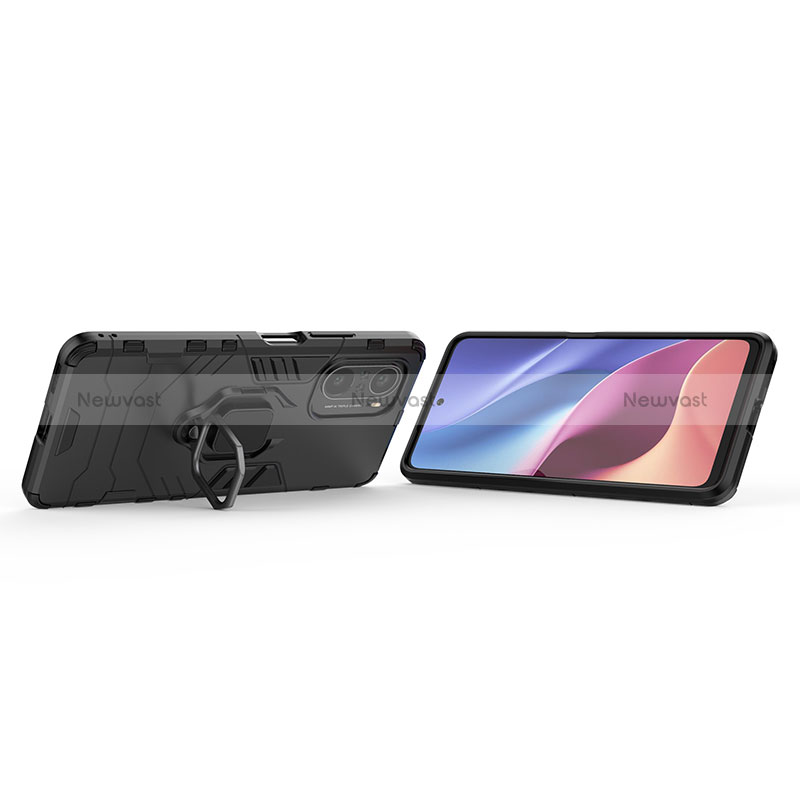 Silicone Matte Finish and Plastic Back Cover Case with Magnetic Finger Ring Stand for Xiaomi Redmi K40 Pro 5G