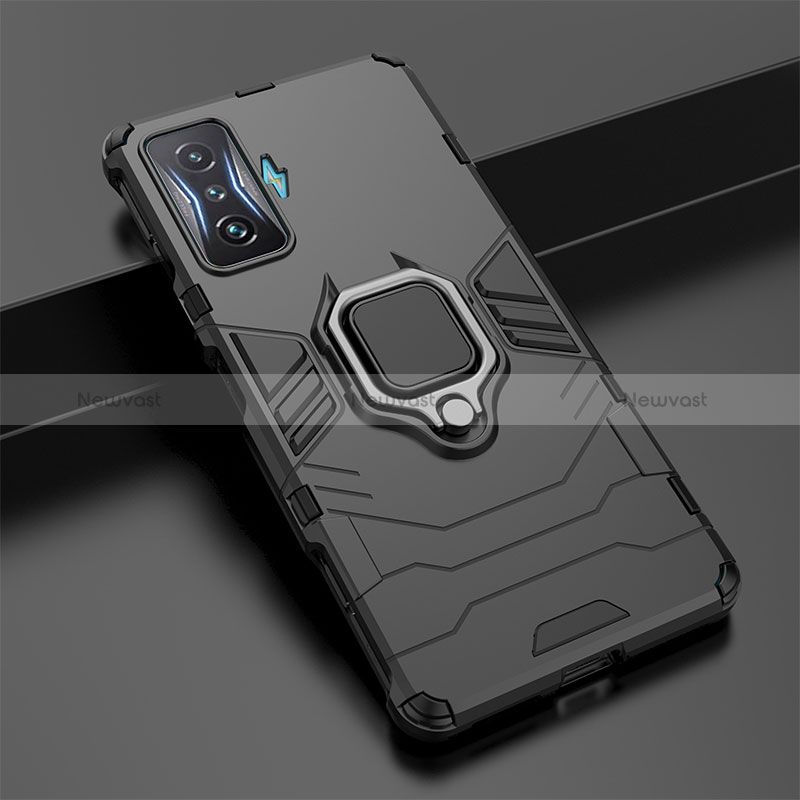 Silicone Matte Finish and Plastic Back Cover Case with Magnetic Finger Ring Stand for Xiaomi Redmi K50 Gaming AMG F1 5G