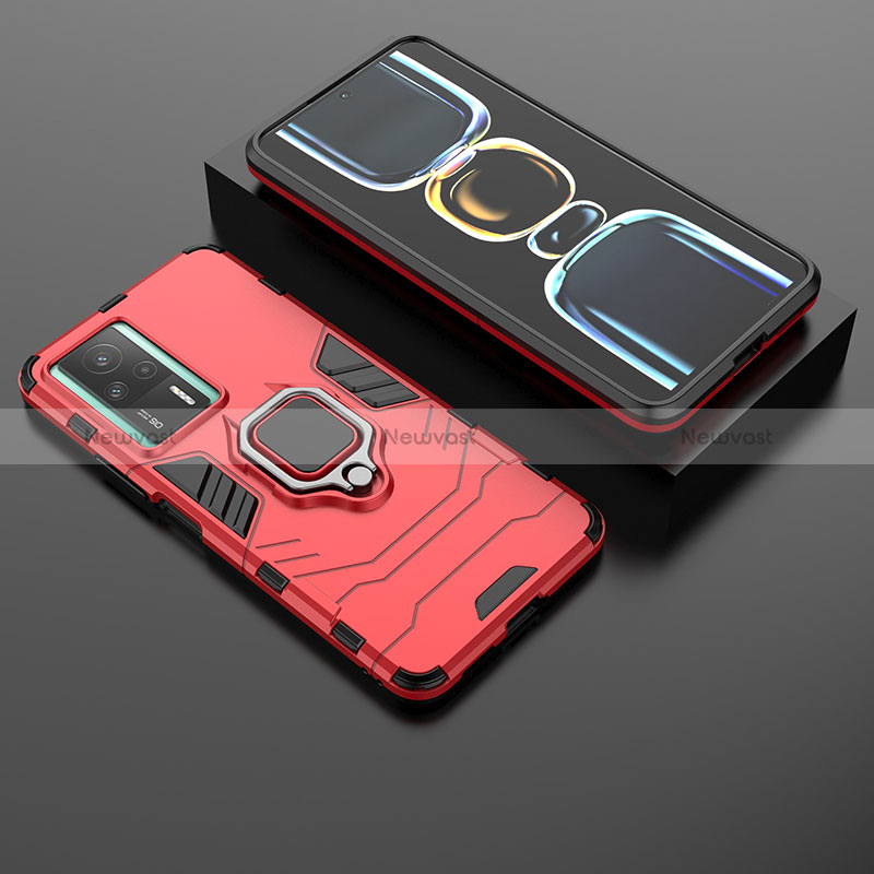 Silicone Matte Finish and Plastic Back Cover Case with Magnetic Finger Ring Stand for Xiaomi Redmi K60E 5G