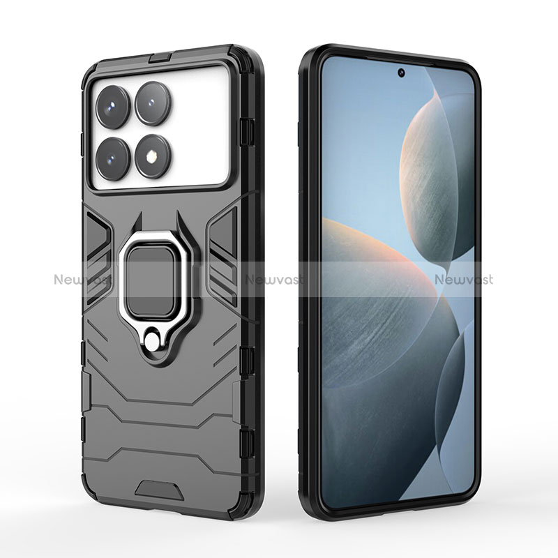 Silicone Matte Finish and Plastic Back Cover Case with Magnetic Finger Ring Stand for Xiaomi Redmi K70 5G