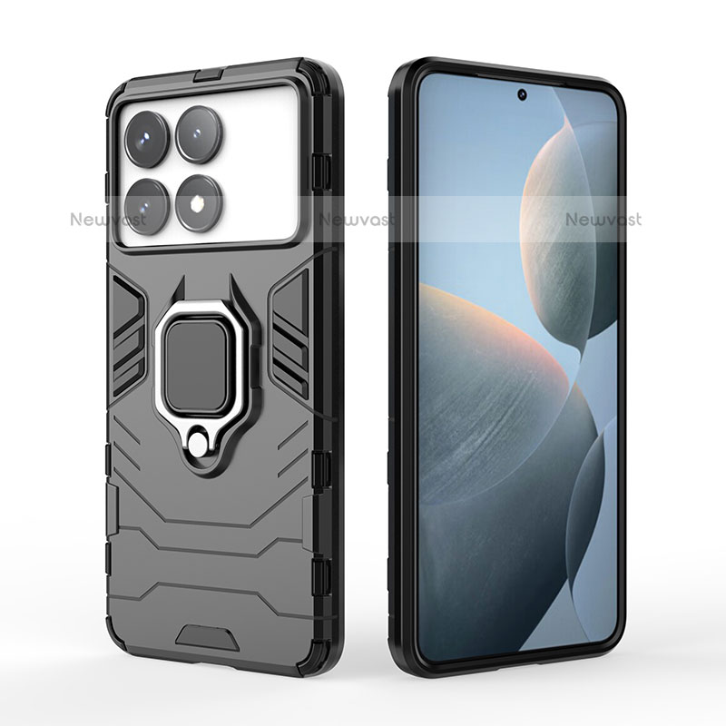 Silicone Matte Finish and Plastic Back Cover Case with Magnetic Finger Ring Stand for Xiaomi Redmi K70E 5G