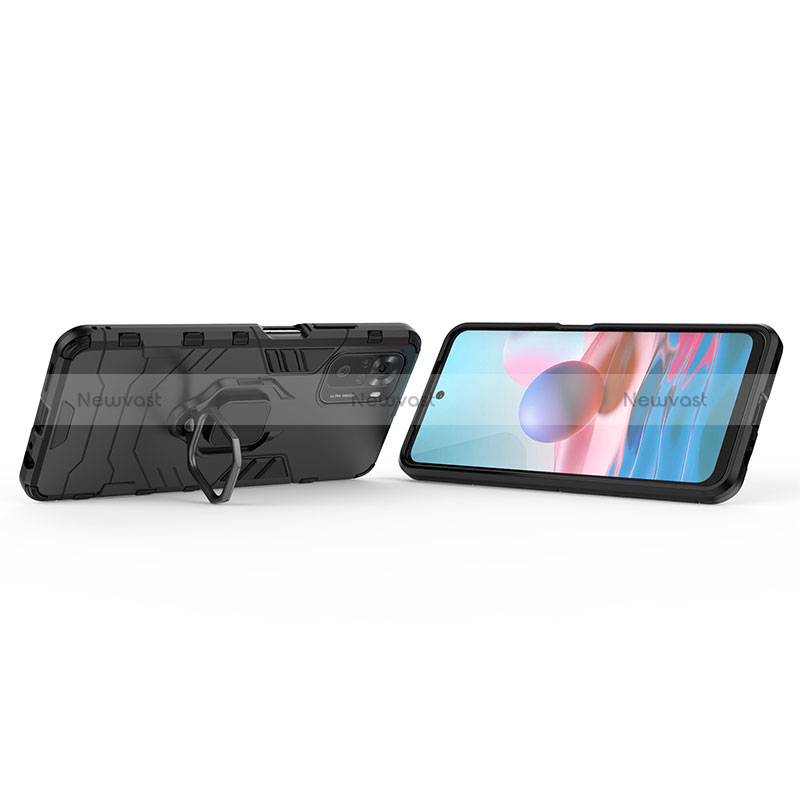 Silicone Matte Finish and Plastic Back Cover Case with Magnetic Finger Ring Stand for Xiaomi Redmi Note 10 4G