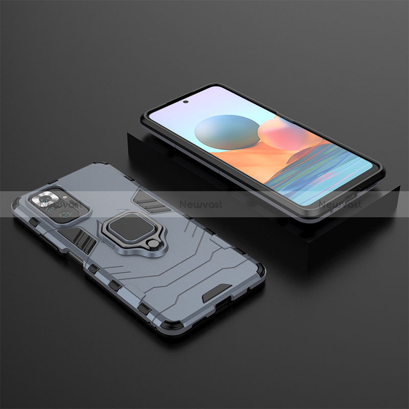 Silicone Matte Finish and Plastic Back Cover Case with Magnetic Finger Ring Stand for Xiaomi Redmi Note 10 Pro 4G