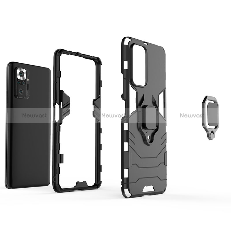 Silicone Matte Finish and Plastic Back Cover Case with Magnetic Finger Ring Stand for Xiaomi Redmi Note 10 Pro 4G