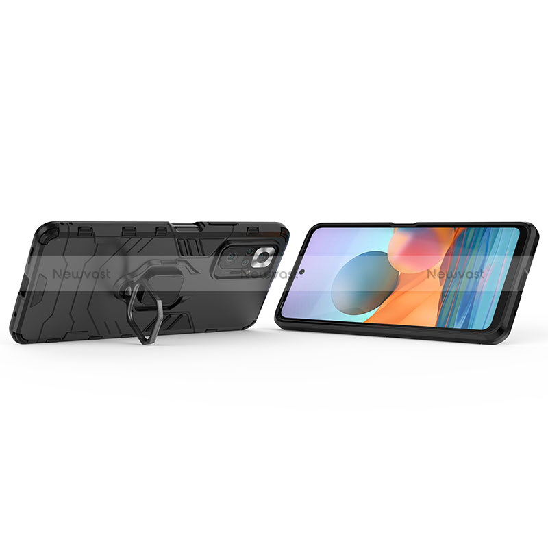 Silicone Matte Finish and Plastic Back Cover Case with Magnetic Finger Ring Stand for Xiaomi Redmi Note 10 Pro 4G