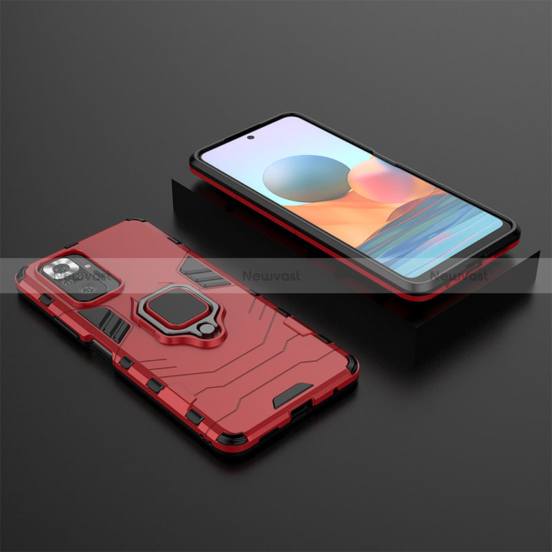 Silicone Matte Finish and Plastic Back Cover Case with Magnetic Finger Ring Stand for Xiaomi Redmi Note 10 Pro Max