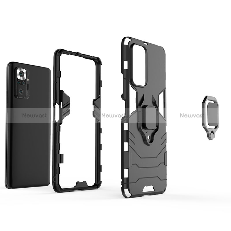 Silicone Matte Finish and Plastic Back Cover Case with Magnetic Finger Ring Stand for Xiaomi Redmi Note 10 Pro Max