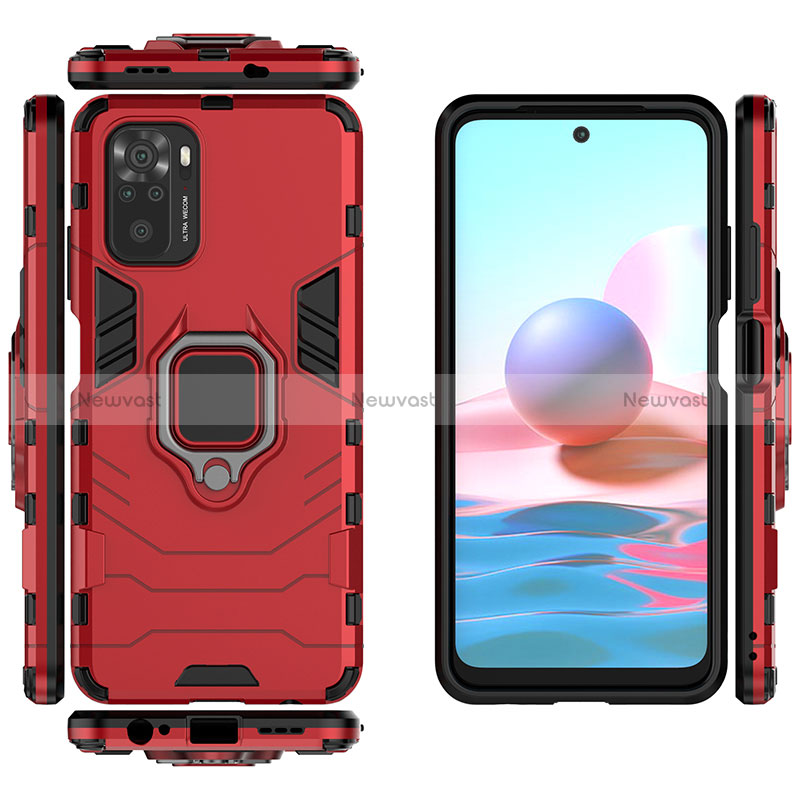 Silicone Matte Finish and Plastic Back Cover Case with Magnetic Finger Ring Stand for Xiaomi Redmi Note 10S 4G