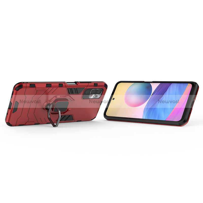 Silicone Matte Finish and Plastic Back Cover Case with Magnetic Finger Ring Stand for Xiaomi Redmi Note 10T 5G