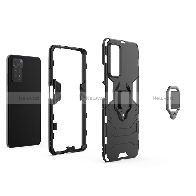 Silicone Matte Finish and Plastic Back Cover Case with Magnetic Finger Ring Stand for Xiaomi Redmi Note 11 Pro 5G