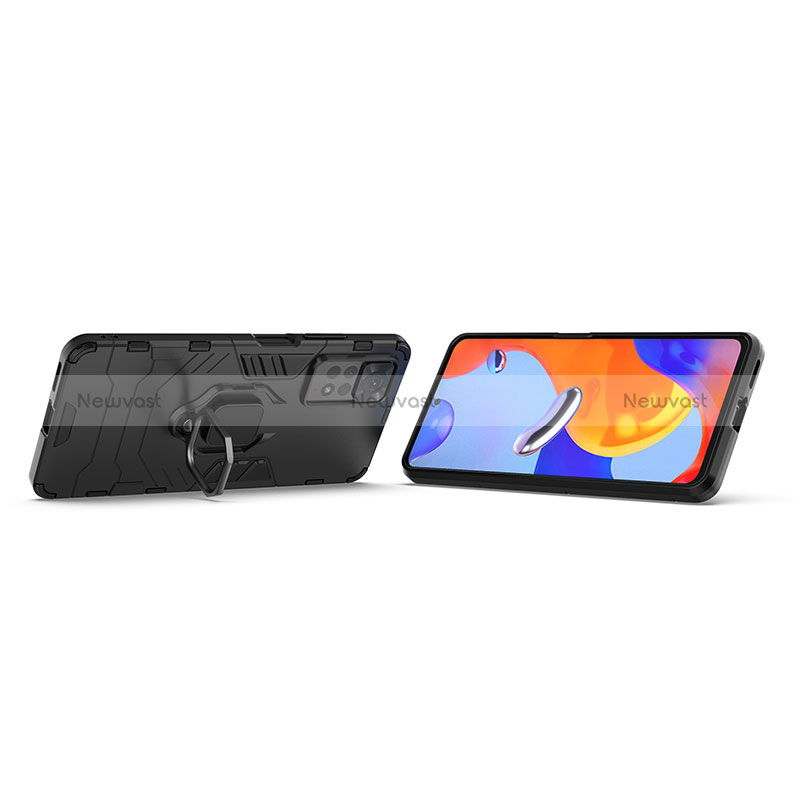 Silicone Matte Finish and Plastic Back Cover Case with Magnetic Finger Ring Stand for Xiaomi Redmi Note 11 Pro 5G