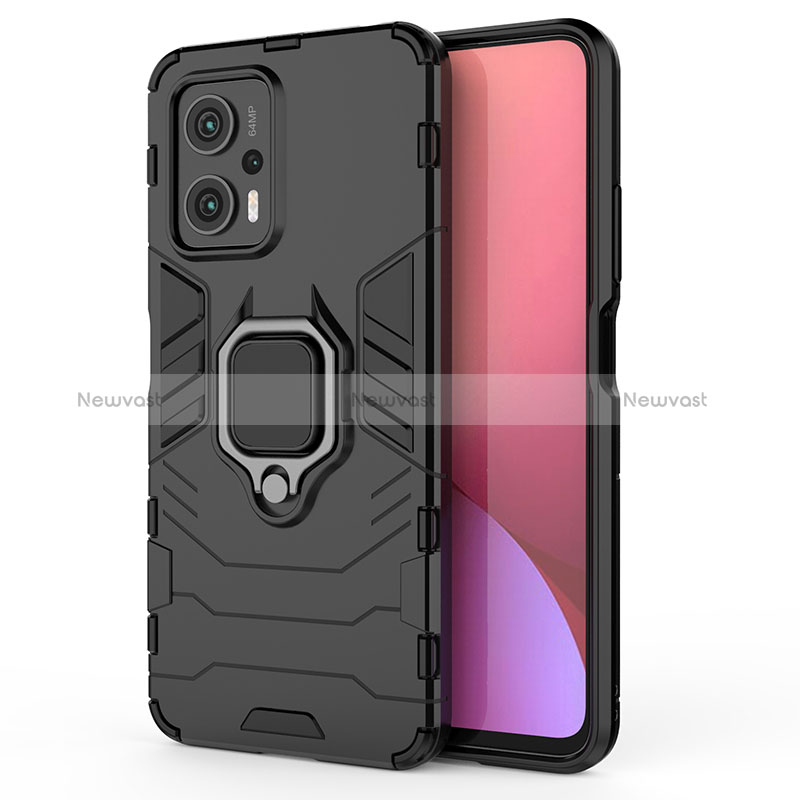 Silicone Matte Finish and Plastic Back Cover Case with Magnetic Finger Ring Stand for Xiaomi Redmi Note 11T Pro 5G