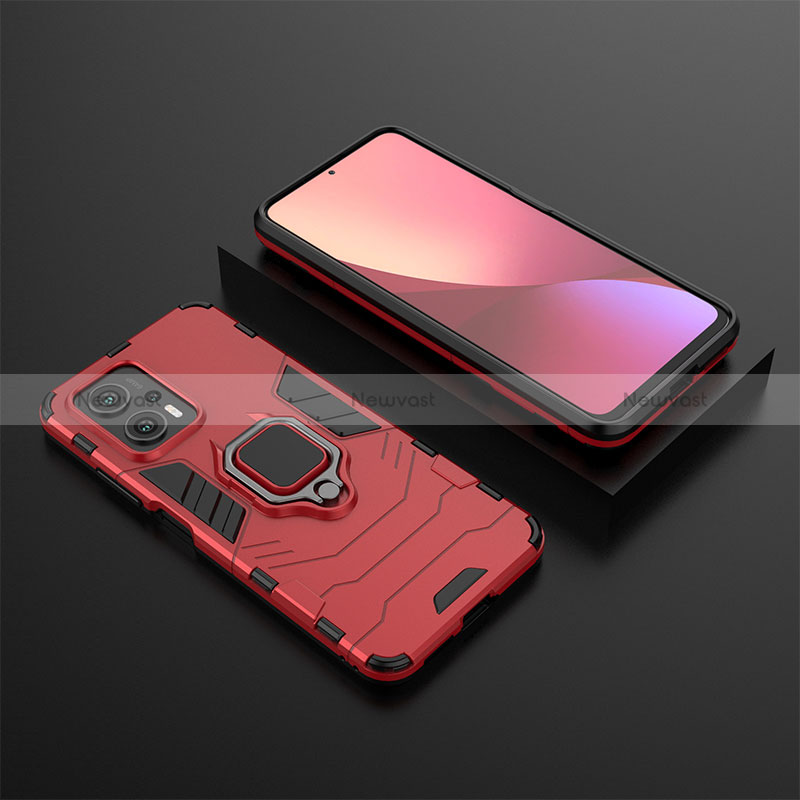 Silicone Matte Finish and Plastic Back Cover Case with Magnetic Finger Ring Stand for Xiaomi Redmi Note 11T Pro+ Plus 5G