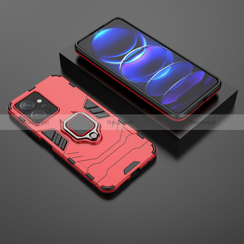 Silicone Matte Finish and Plastic Back Cover Case with Magnetic Finger Ring Stand for Xiaomi Redmi Note 12 4G