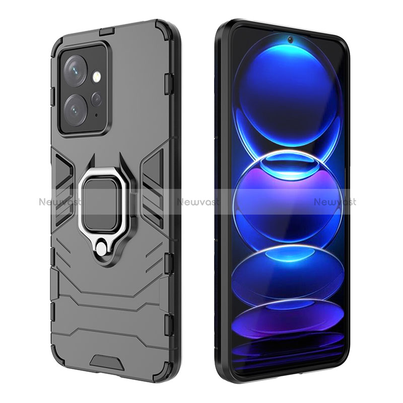 Silicone Matte Finish and Plastic Back Cover Case with Magnetic Finger Ring Stand for Xiaomi Redmi Note 12 4G