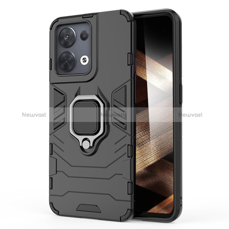 Silicone Matte Finish and Plastic Back Cover Case with Magnetic Finger Ring Stand for Xiaomi Redmi Note 13 Pro 5G Black