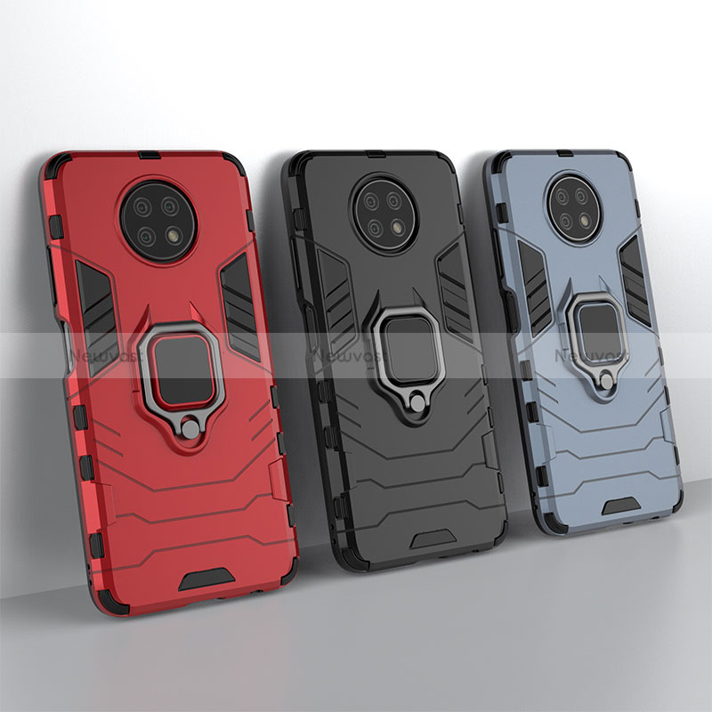 Silicone Matte Finish and Plastic Back Cover Case with Magnetic Finger Ring Stand for Xiaomi Redmi Note 9 5G