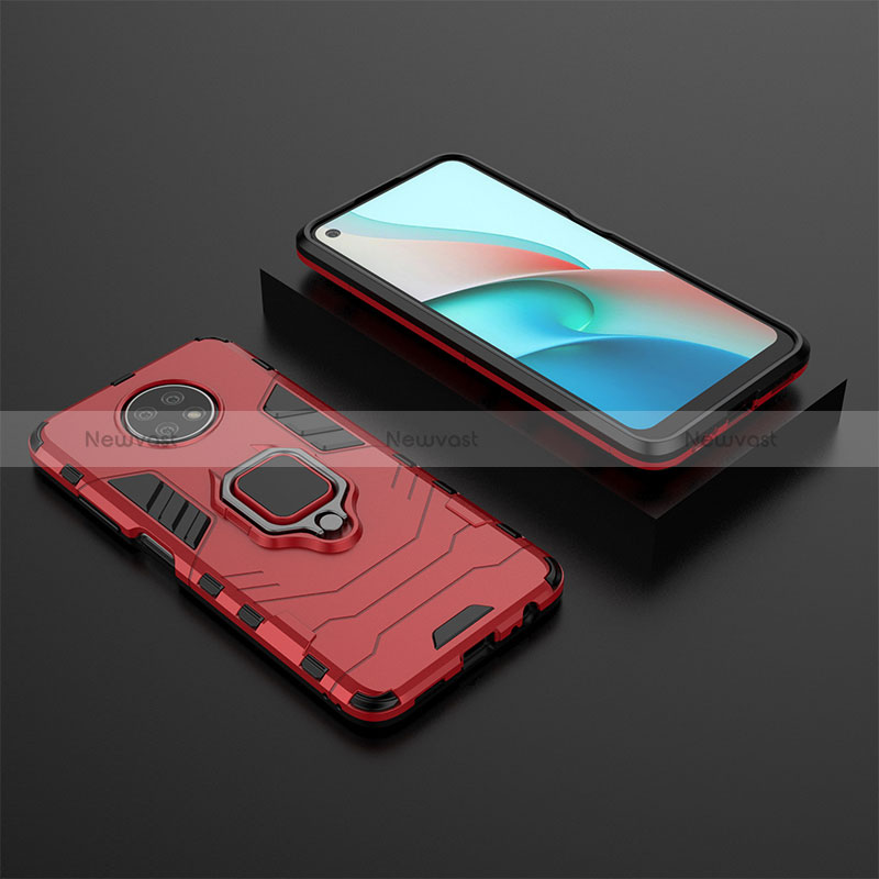 Silicone Matte Finish and Plastic Back Cover Case with Magnetic Finger Ring Stand for Xiaomi Redmi Note 9 5G