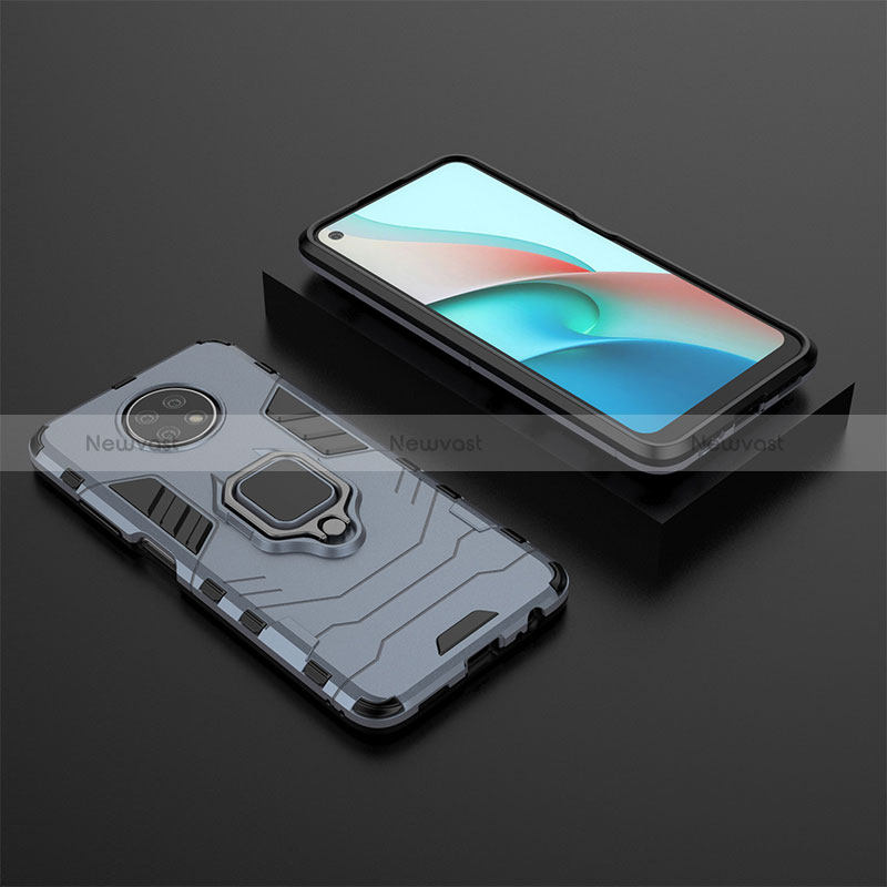 Silicone Matte Finish and Plastic Back Cover Case with Magnetic Finger Ring Stand for Xiaomi Redmi Note 9 5G