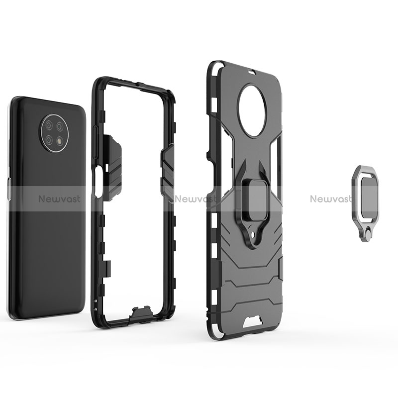 Silicone Matte Finish and Plastic Back Cover Case with Magnetic Finger Ring Stand for Xiaomi Redmi Note 9 5G