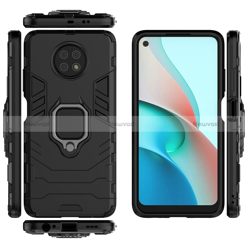 Silicone Matte Finish and Plastic Back Cover Case with Magnetic Finger Ring Stand for Xiaomi Redmi Note 9 5G