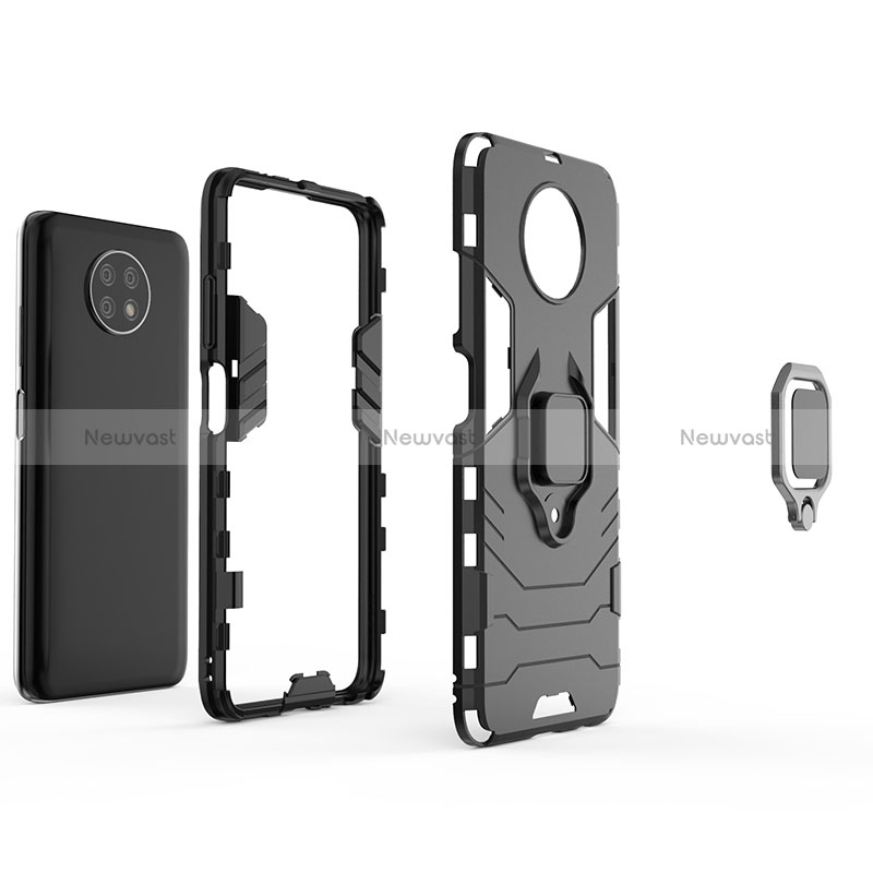 Silicone Matte Finish and Plastic Back Cover Case with Magnetic Finger Ring Stand for Xiaomi Redmi Note 9T 5G