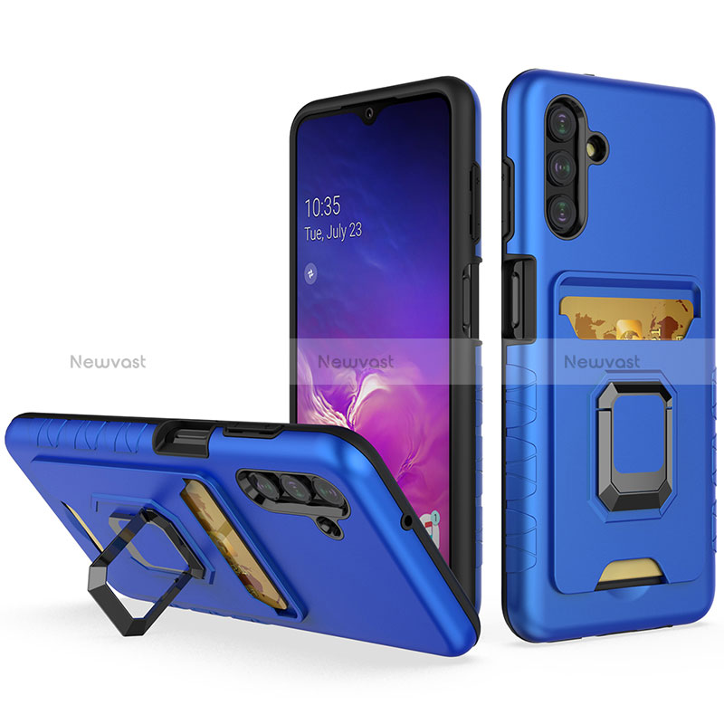 Silicone Matte Finish and Plastic Back Cover Case with Magnetic Finger Ring Stand J01S for Samsung Galaxy A04s