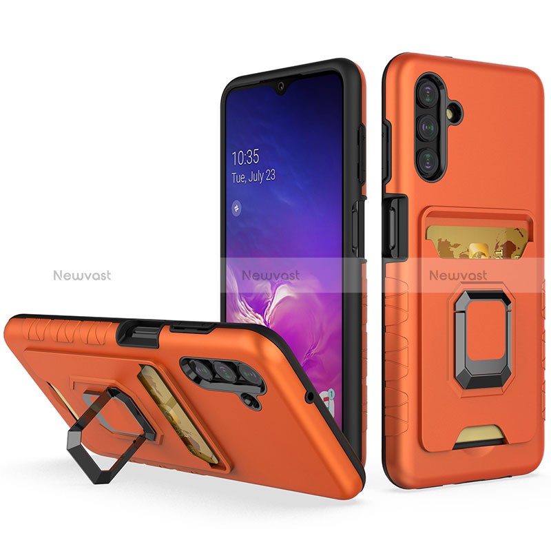 Silicone Matte Finish and Plastic Back Cover Case with Magnetic Finger Ring Stand J01S for Samsung Galaxy A04s