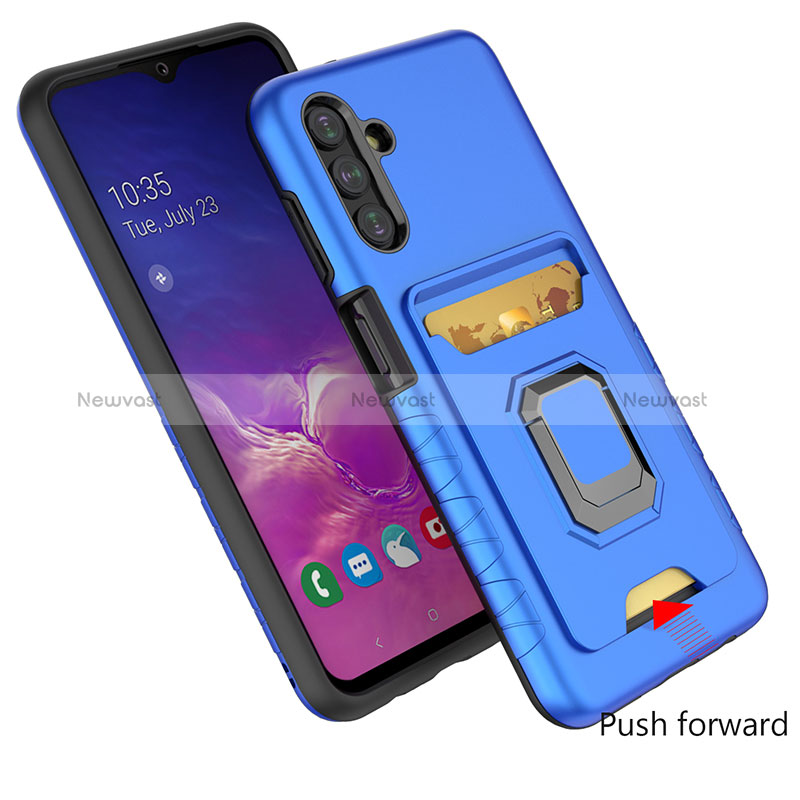 Silicone Matte Finish and Plastic Back Cover Case with Magnetic Finger Ring Stand J01S for Samsung Galaxy A04s