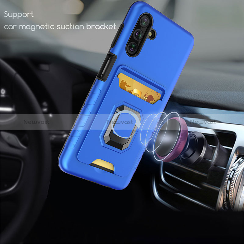 Silicone Matte Finish and Plastic Back Cover Case with Magnetic Finger Ring Stand J01S for Samsung Galaxy A04s