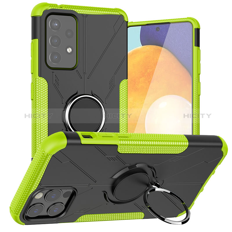 Silicone Matte Finish and Plastic Back Cover Case with Magnetic Finger Ring Stand J01X for Samsung Galaxy A72 4G Green