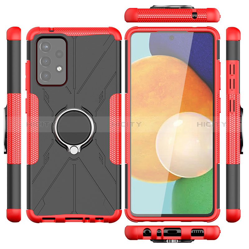 Silicone Matte Finish and Plastic Back Cover Case with Magnetic Finger Ring Stand J01X for Samsung Galaxy A72 5G